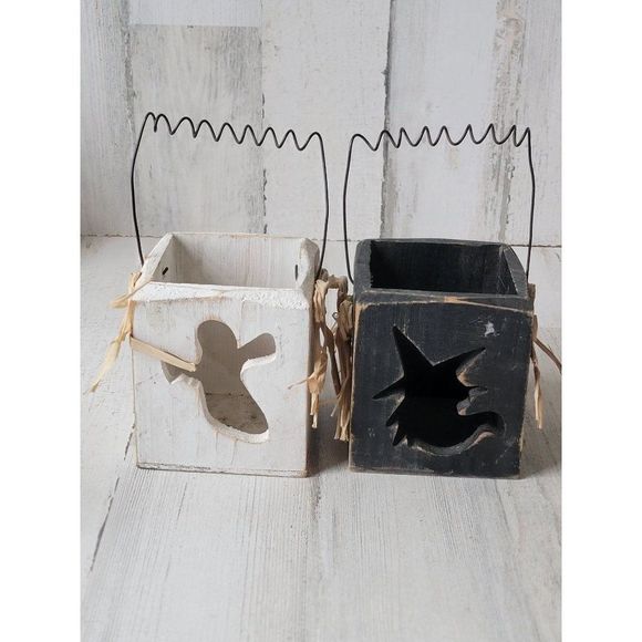 Halloween wooden box ghost witch set home decor figure - Picture 11 of 11